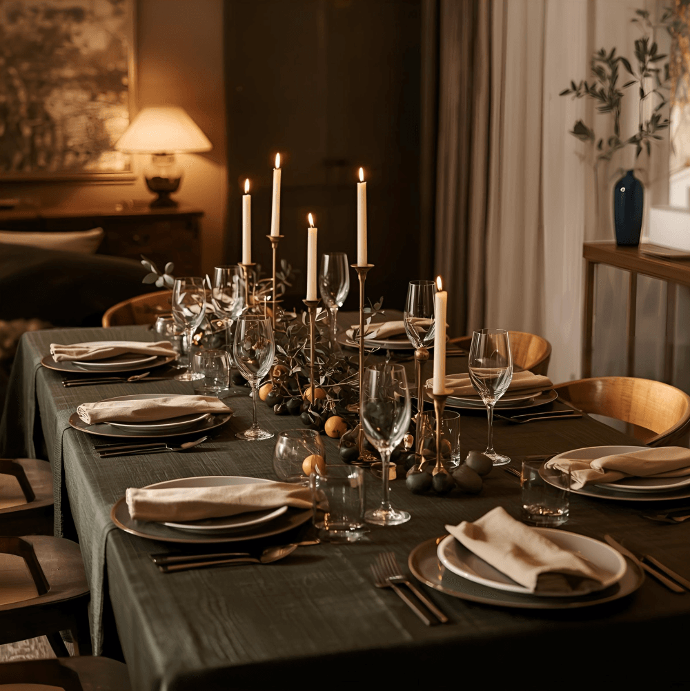 Autumn Table Styling in Deep Green and Candlelight